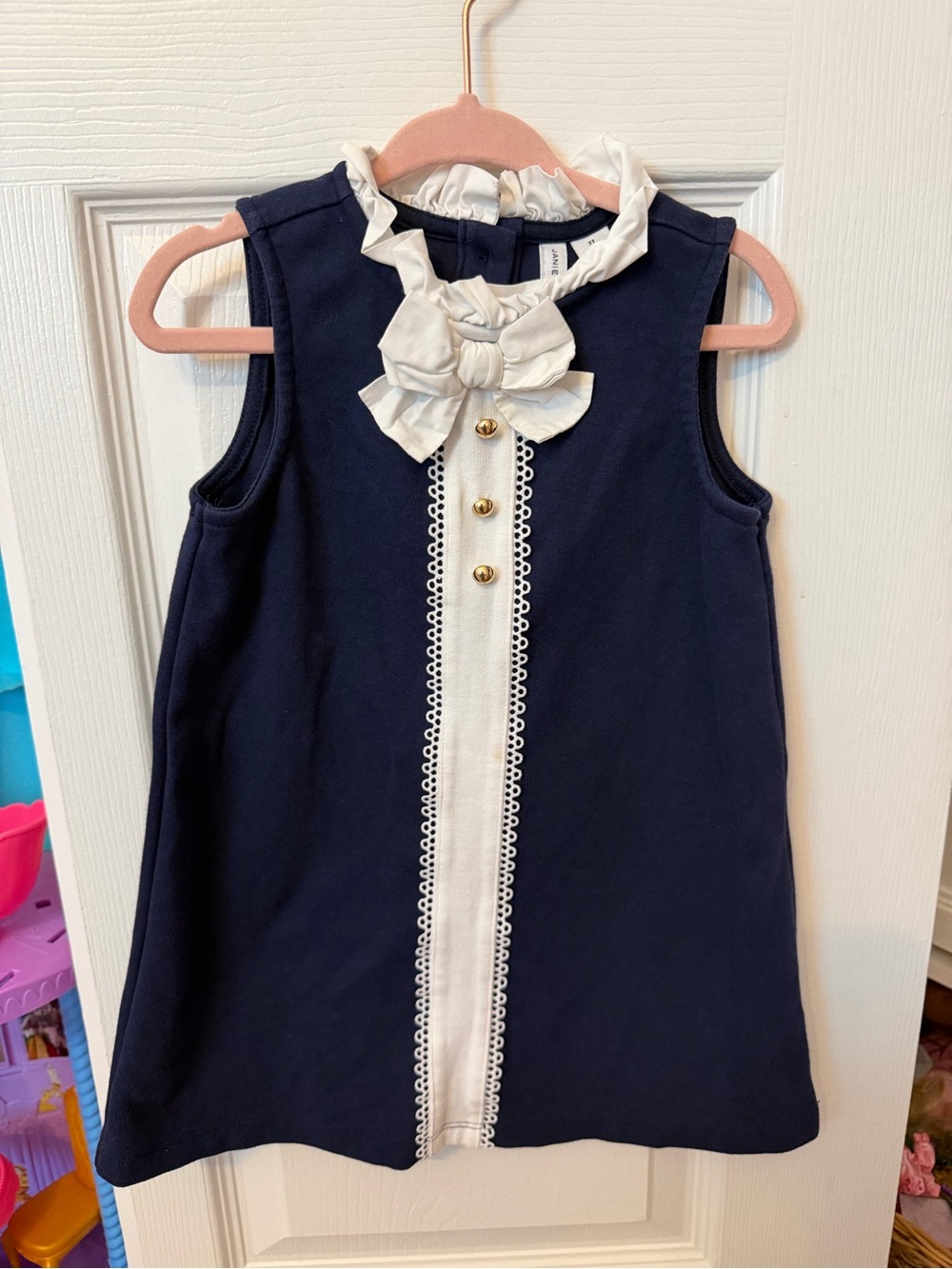 Janie and Jack Navy Dress Top with White Bow and Gold Buttons